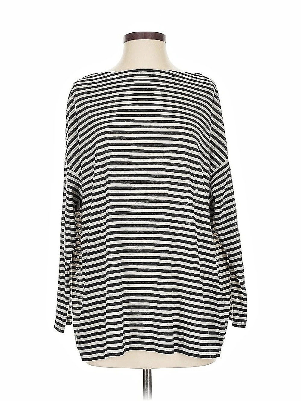 AllSaints Rita Stripe T-Shirt Long Sleeve Black & White Small